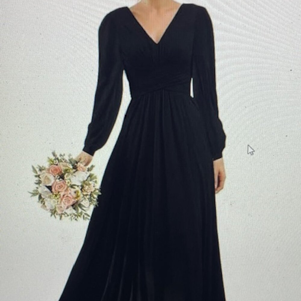 Black Plus 28W Formal Chiffon Long Sleeve Maxi Pockets
